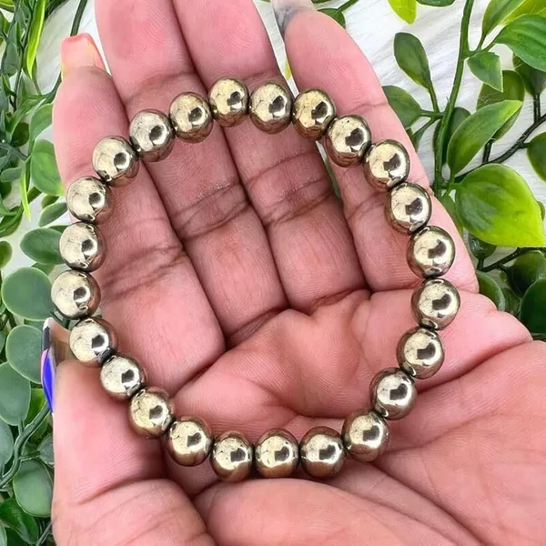Multicolour_Natural_Pyrite_Beaded_Stretch_Bracelet,_8Mm_Golden_Metallic_Spheres_For_Men_And_Women_Multi_Crystal_Bracelet[with_authentic_lab-certificate]