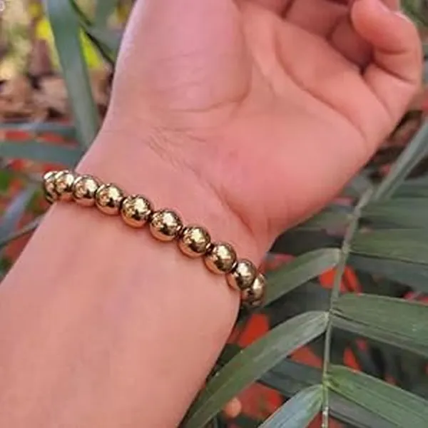 Multicolour_Natural_Pyrite_Beaded_Stretch_Bracelet,_8Mm_Golden_Metallic_Spheres_For_Men_And_Women_Multi_Crystal_Bracelet[with_authentic_lab-certificate]