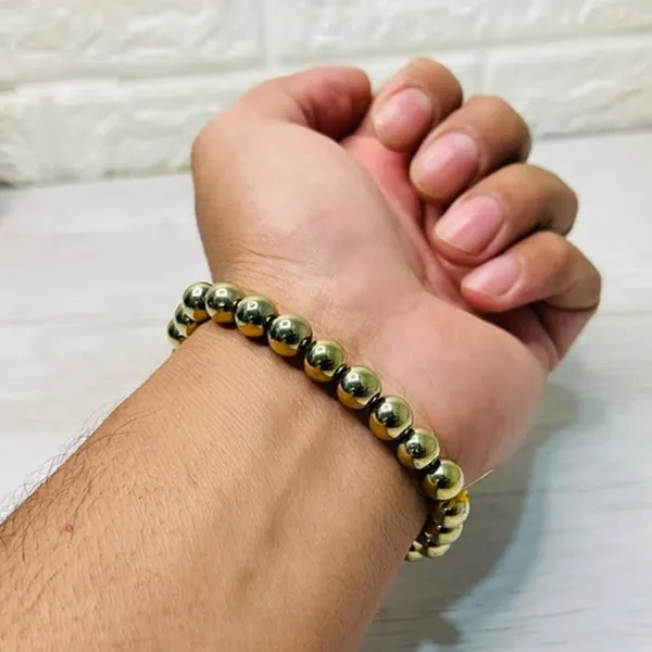 Multicolour_Natural_Pyrite_Beaded_Stretch_Bracelet,_8Mm_Golden_Metallic_Spheres_For_Men_And_Women_Multi_Crystal_Bracelet[with_authentic_lab-certificate]