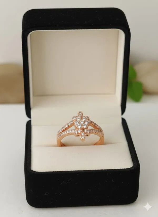 CRUSSTIQUE_GOLD_Elegant_Rose_Gold_Floral_Ring_with_Cubic_Zirconia,_Split_Band_Design,_Crystal_Paved_Fashion_Statement_Jewelry_for_Women_(Design_10)