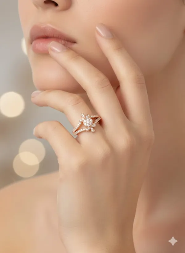 CRUSSTIQUE_GOLD_Elegant_Rose_Gold_Floral_Ring_with_Cubic_Zirconia,_Split_Band_Design,_Crystal_Paved_Fashion_Statement_Jewelry_for_Women_(Design_10)