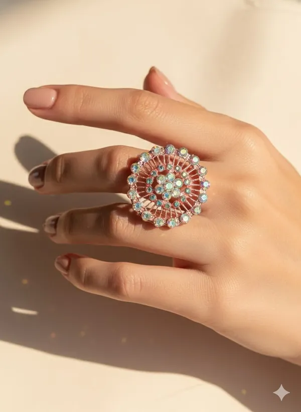 Vintage_Rose_Gold_Crystal_Statement_Ring,_Round_Sunburst_Design,_Iridescent_Rhinestone_Cocktail_Ring,_Adjustable_Size_(Design_3)