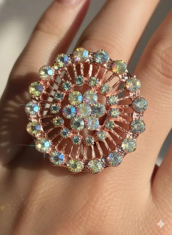 Vintage_Rose_Gold_Crystal_Statement_Ring,_Round_Sunburst_Design,_Iridescent_Rhinestone_Cocktail_Ring,_Adjustable_Size_(Design_3)