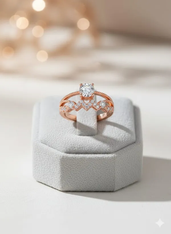 CRUSSTIQUE_GOLD_Elegant_Rose_Gold_Engagement_Ring_with_Solitaire_Diamond,_Twisted_Band_Design,_Cubic_Zirconia_Accents,_Women's_Wedding_Jewellery_(Design_4)