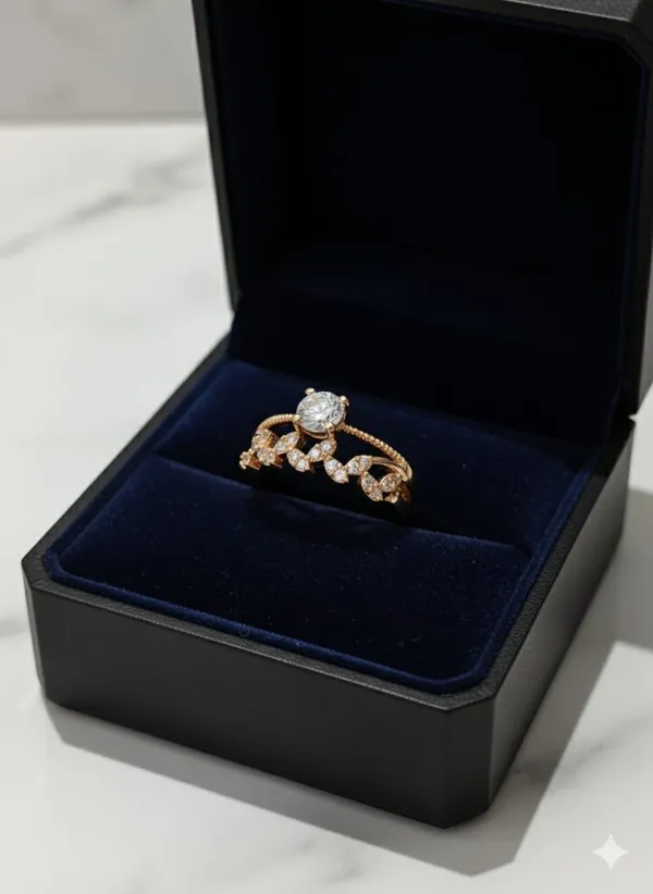 CRUSSTIQUE_GOLD_Elegant_Rose_Gold_Engagement_Ring_with_Solitaire_Diamond,_Twisted_Band_Design,_Cubic_Zirconia_Accents,_Women's_Wedding_Jewellery_(Design_4)