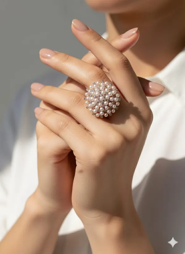 Vintage_Style_Statement_Ring_Set,_Rose_Gold_and_Silver_Tones,_Crystal_Rhinestone_Floral_Design_with_Dangling_Bells,_Adjustable_Size,_(Design_5)