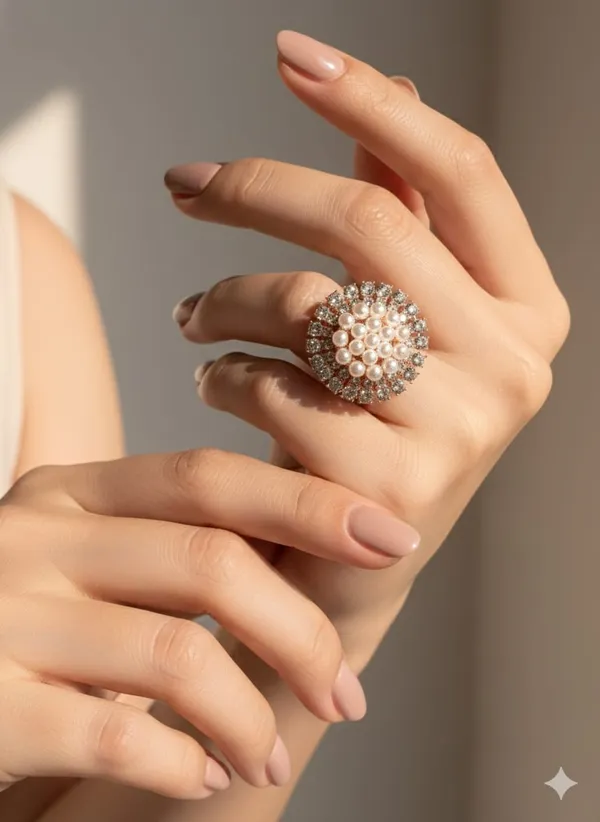 Elegant_Pearl_and_Crystal_Statement_Ring,_Rose_Gold_Plated,_Round_Cluster_Design,_Fashion_Cocktail_Party_Jewelry,_(Design_6)
