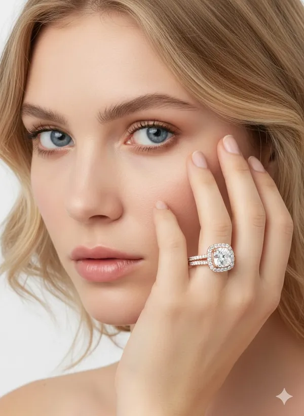 CRUSSTIQUE_GOLD_Cushion_Cut_Diamond_Engagement_Ring_in_Rose_Gold,_Halo_Design_with_Pave_Set_Diamonds,_Double_Band_Wedding_Ring_(Design_8)