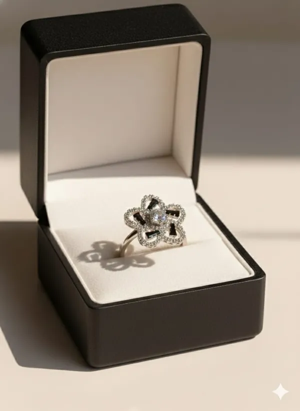 Sterling_Silver_Flower_Ring_with_Crystal_Center,_Black_Enamel_Petals,_Cubic_Zirconia_Accents,_Fashion_Statement_Jewelry_(Design_9)