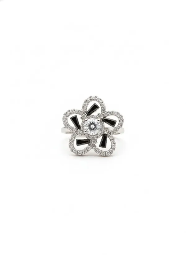 Sterling_Silver_Flower_Ring_with_Crystal_Center,_Black_Enamel_Petals,_Cubic_Zirconia_Accents,_Fashion_Statement_Jewelry_(Design_9)
