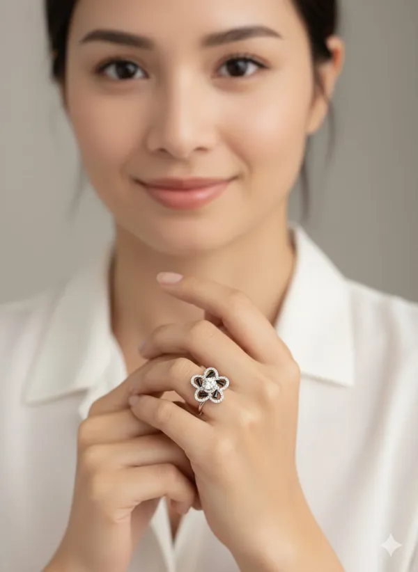 Sterling_Silver_Flower_Ring_with_Crystal_Center,_Black_Enamel_Petals,_Cubic_Zirconia_Accents,_Fashion_Statement_Jewelry_(Design_9)