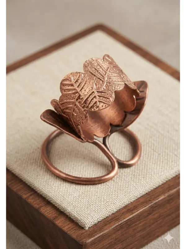 CRUSSTIQUE_GOLD_Rose_Gold_Plated_Leaf_Design_Adjustable_Ring_for_Women_|_Stylish_Statement_Finger_Ring_for_Daily_&_Party_Wear