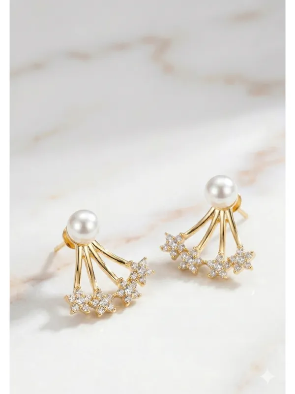 CRUSSTIQUE_GOLD_Gold_Plated_Pearl_&_Star_Design_Stud_Earrings_for_Women_|_Stylish_Crystal_Ear_Studs_for_Daily_&_Party_Wear