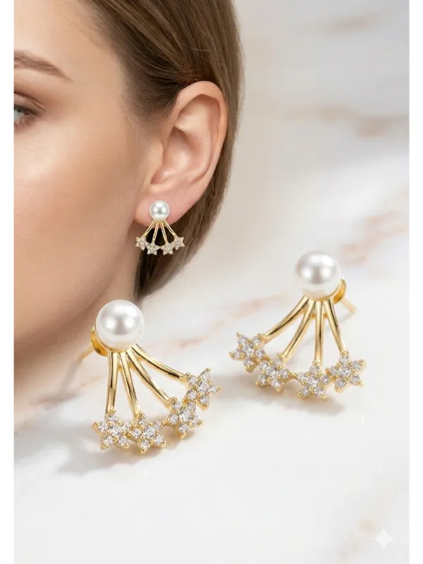 CRUSSTIQUE_GOLD_Gold_Plated_Pearl_&_Star_Design_Stud_Earrings_for_Women_|_Stylish_Crystal_Ear_Studs_for_Daily_&_Party_Wear