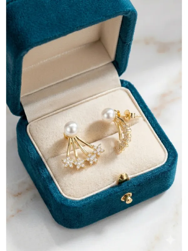 CRUSSTIQUE_GOLD_Gold_Plated_Pearl_&_Star_Design_Stud_Earrings_for_Women_|_Stylish_Crystal_Ear_Studs_for_Daily_&_Party_Wear