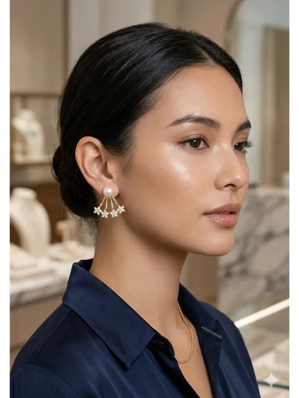 CRUSSTIQUE_GOLD_Gold_Plated_Pearl_&_Star_Design_Stud_Earrings_for_Women_|_Stylish_Crystal_Ear_Studs_for_Daily_&_Party_Wear