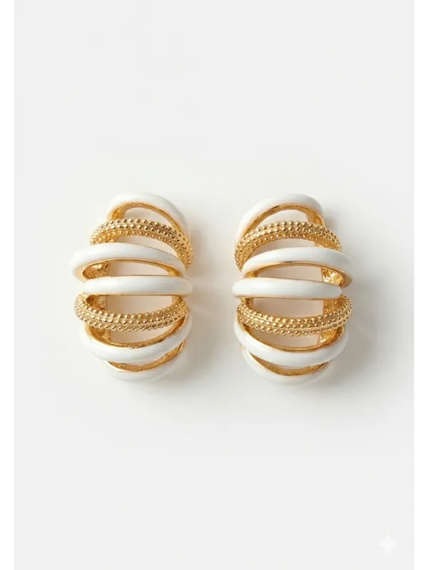 CRUSSTIQUE_GOLD_Gold_Plated_White_Enamel_Hoop_Earrings_for_Women_|_Stylish_Layered_Design_Earrings_for_Daily_&_Party_Wear