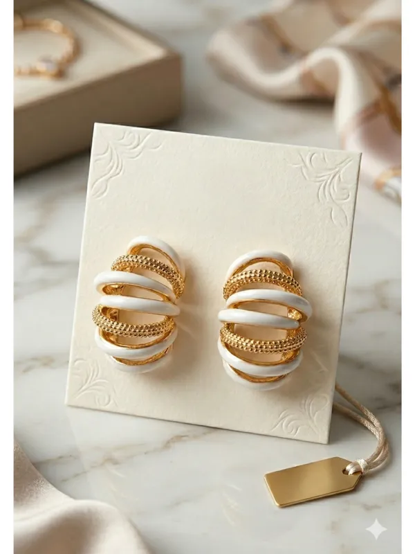 CRUSSTIQUE_GOLD_Gold_Plated_White_Enamel_Hoop_Earrings_for_Women_|_Stylish_Layered_Design_Earrings_for_Daily_&_Party_Wear