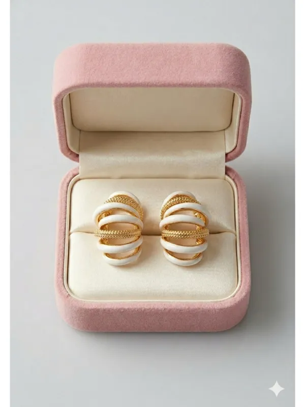 CRUSSTIQUE_GOLD_Gold_Plated_White_Enamel_Hoop_Earrings_for_Women_|_Stylish_Layered_Design_Earrings_for_Daily_&_Party_Wear