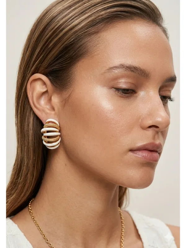CRUSSTIQUE_GOLD_Gold_Plated_White_Enamel_Hoop_Earrings_for_Women_|_Stylish_Layered_Design_Earrings_for_Daily_&_Party_Wear
