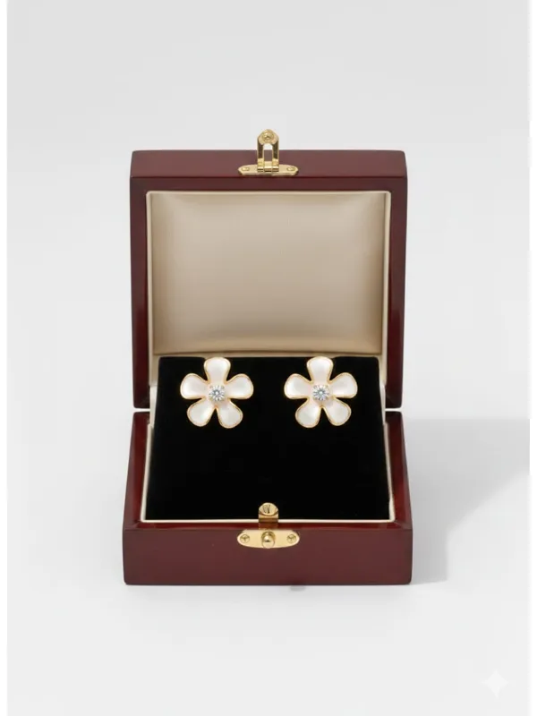 CRUSSTIQUE_GOLD_Floral_Pearl_Stud_Earrings_�_Elegant_Flower_Design_with_Crystal_Center