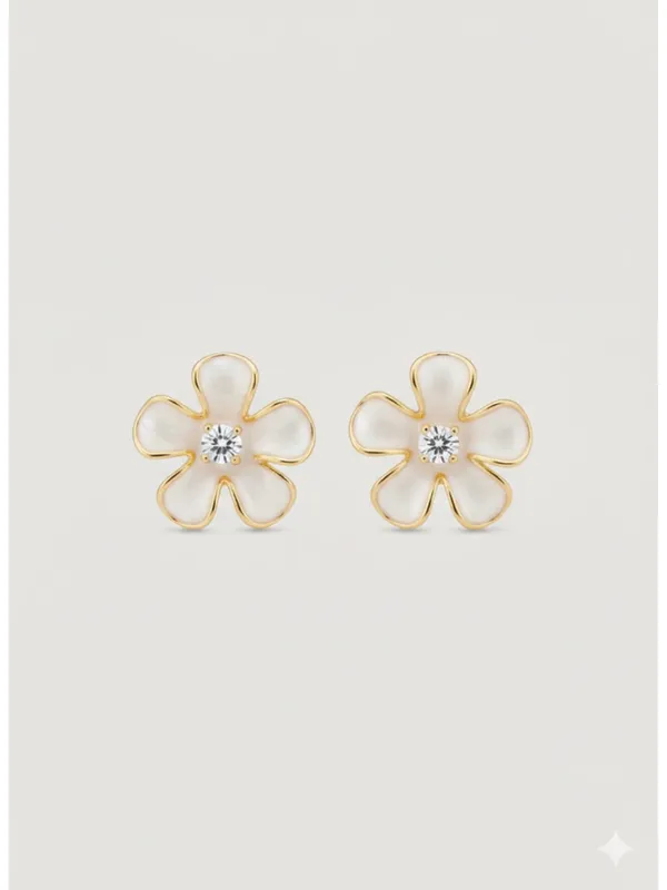CRUSSTIQUE_GOLD_Floral_Pearl_Stud_Earrings_�_Elegant_Flower_Design_with_Crystal_Center