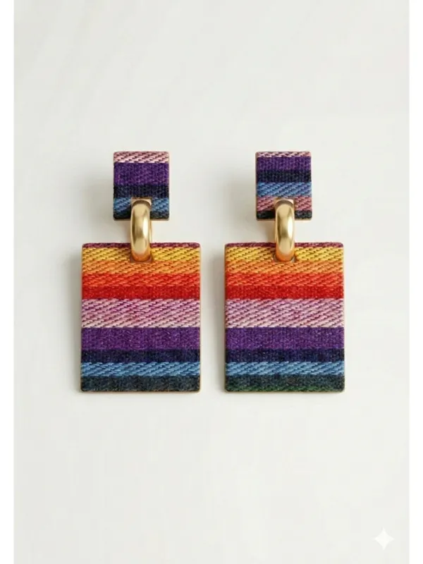 CRUSSTIQUE_GOLD_Multicolor_Fabric_Drop_Earrings_�_Trendy_Geometric_Statement_Design