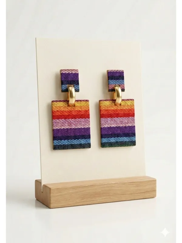 CRUSSTIQUE_GOLD_Multicolor_Fabric_Drop_Earrings_�_Trendy_Geometric_Statement_Design