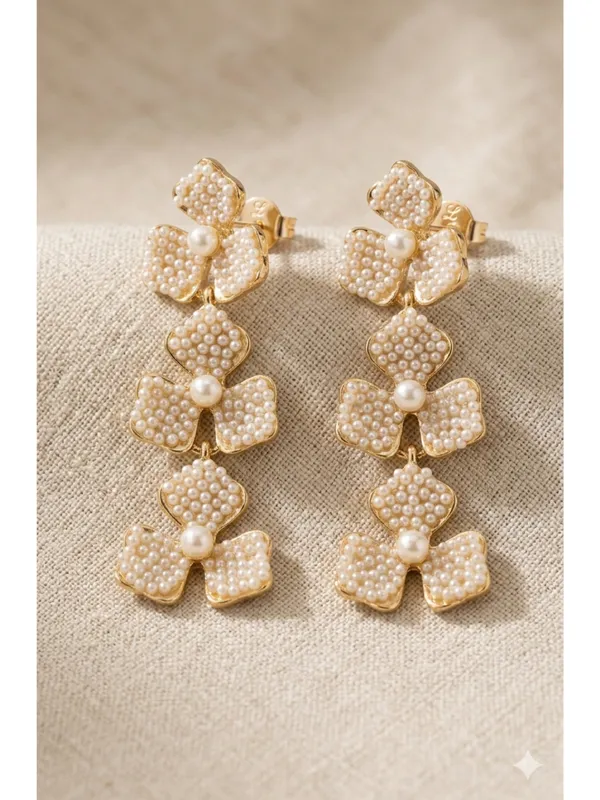 CRUSSTIQUE_GOLD_Pearl_Floral_Drop_Earrings_�_Elegant_Long_Statement_Party_Wear_Design