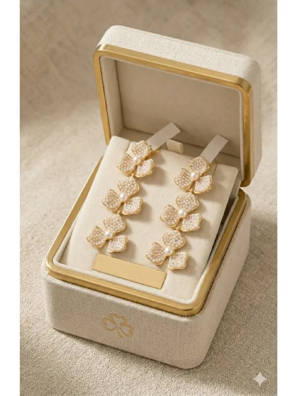 CRUSSTIQUE_GOLD_Pearl_Floral_Drop_Earrings_�_Elegant_Long_Statement_Party_Wear_Design