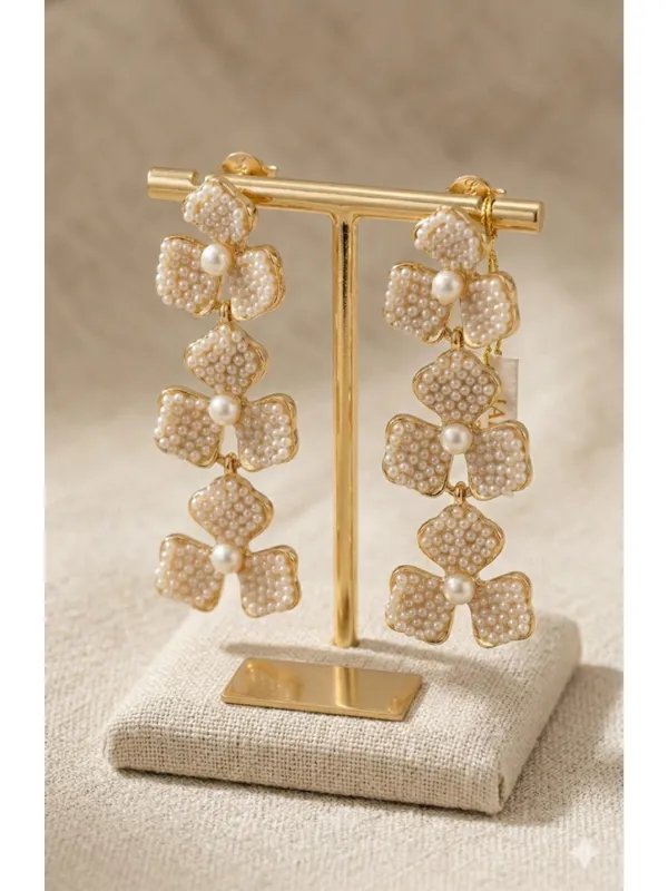 CRUSSTIQUE_GOLD_Pearl_Floral_Drop_Earrings_�_Elegant_Long_Statement_Party_Wear_Design