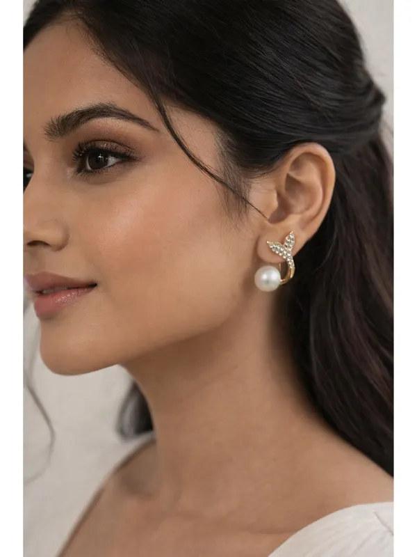 CRUSSTIQUE_GOLD_Elegant_Mermaid_Tail_Crystal_Studs_with_Lustrous_Pearl_Drop