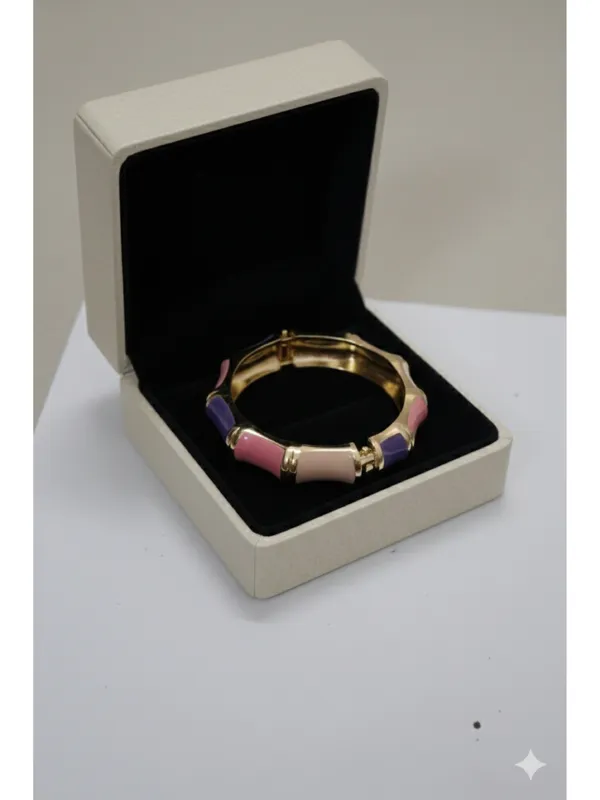 CRUSSTIQUE_GOLD_Pastel_Enamel_Bamboo-Style_Hinged_Bangle_Bracelet