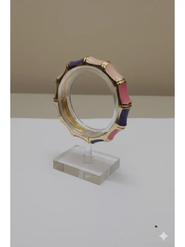 CRUSSTIQUE_GOLD_Pastel_Enamel_Bamboo-Style_Hinged_Bangle_Bracelet