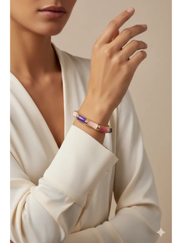 CRUSSTIQUE_GOLD_Pastel_Enamel_Bamboo-Style_Hinged_Bangle_Bracelet