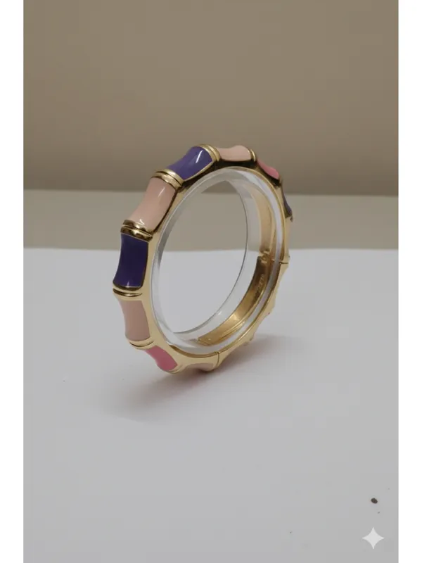 CRUSSTIQUE_GOLD_Pastel_Enamel_Bamboo-Style_Hinged_Bangle_Bracelet