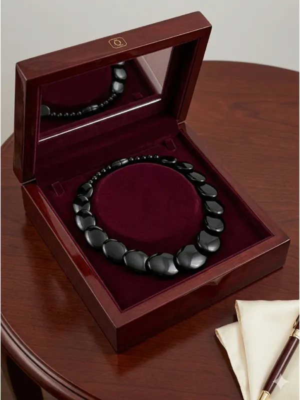 CRUSSTIQUE_GOLD_Timeless_Jet_Black_Oval_Bead_Statement_Necklace_for_Women