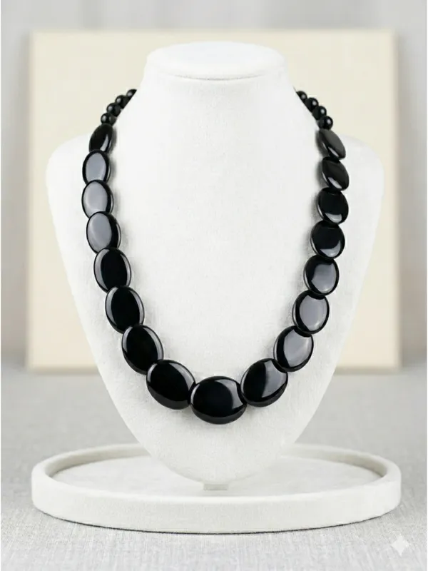 CRUSSTIQUE_GOLD_Timeless_Jet_Black_Oval_Bead_Statement_Necklace_for_Women