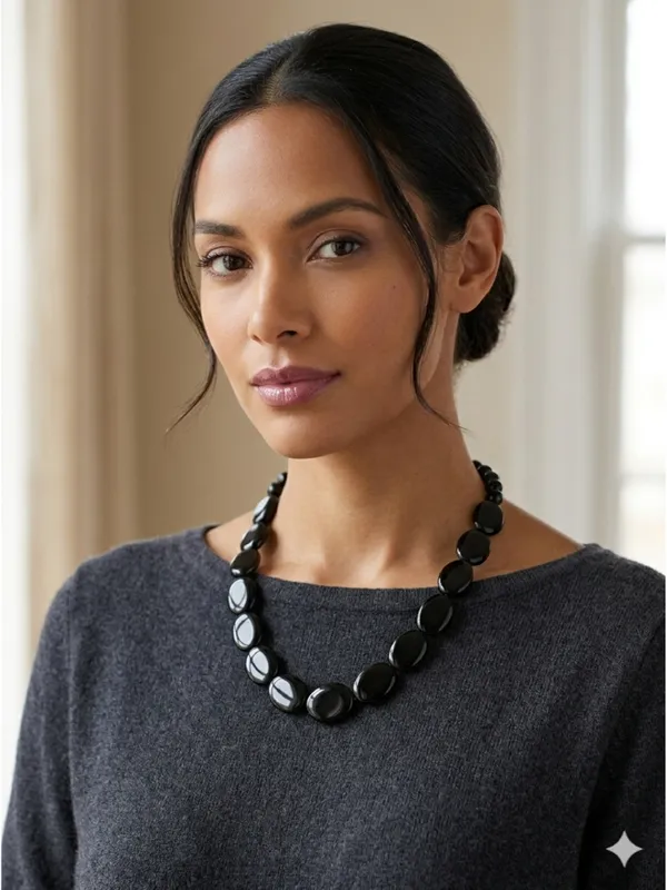 CRUSSTIQUE_GOLD_Timeless_Jet_Black_Oval_Bead_Statement_Necklace_for_Women