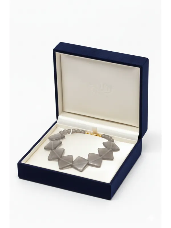 CRUSSTIQUE_GOLD_Modern_Smoky_Grey_Geometric_Square_Bead_Statement_Necklace