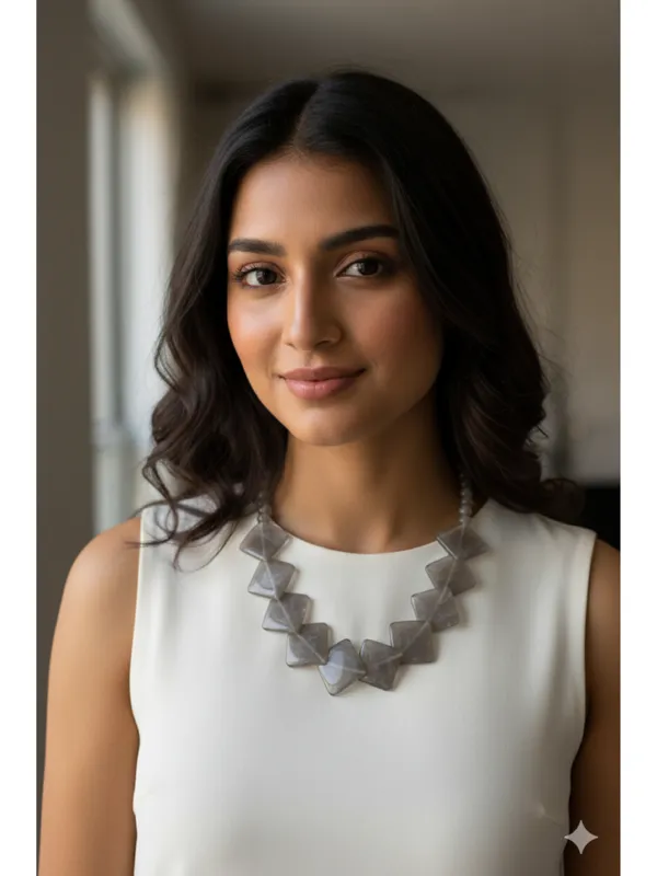 CRUSSTIQUE_GOLD_Modern_Smoky_Grey_Geometric_Square_Bead_Statement_Necklace