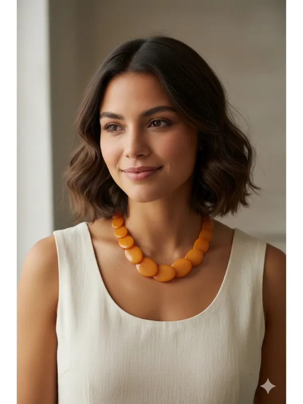 CRUSSTIQUE_GOLD_Vibrant_Tangerine_Orange_Oval_Bead_Statement_Necklace_for_Women