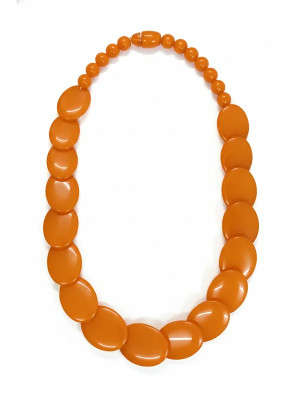 CRUSSTIQUE_GOLD_Vibrant_Tangerine_Orange_Oval_Bead_Statement_Necklace_for_Women