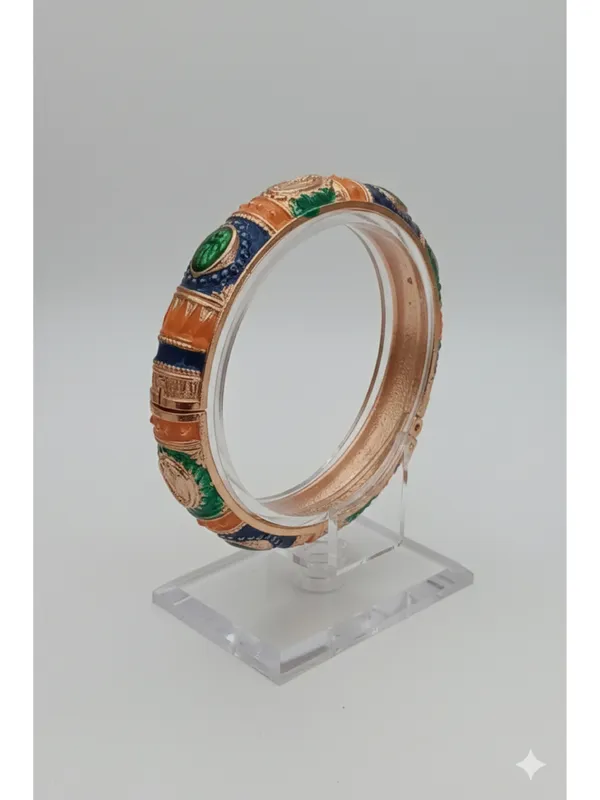 CRUSSTIQUE_GOLD_Antique_Rose_Gold_Meenakari_Enamel_Hinged_Bangle_Bracelet