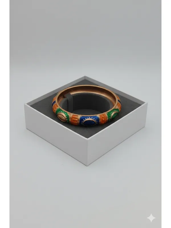 CRUSSTIQUE_GOLD_Antique_Rose_Gold_Meenakari_Enamel_Hinged_Bangle_Bracelet