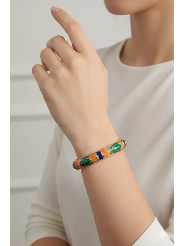 CRUSSTIQUE_GOLD_Antique_Rose_Gold_Meenakari_Enamel_Hinged_Bangle_Bracelet