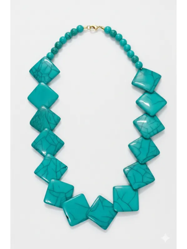 CRUSSTIQUE_GOLD_Geometric_Turquoise_Howlite_Square_Bead_Statement_Necklace