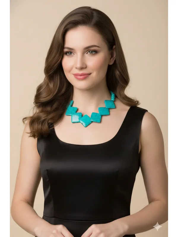 CRUSSTIQUE_GOLD_Geometric_Turquoise_Howlite_Square_Bead_Statement_Necklace