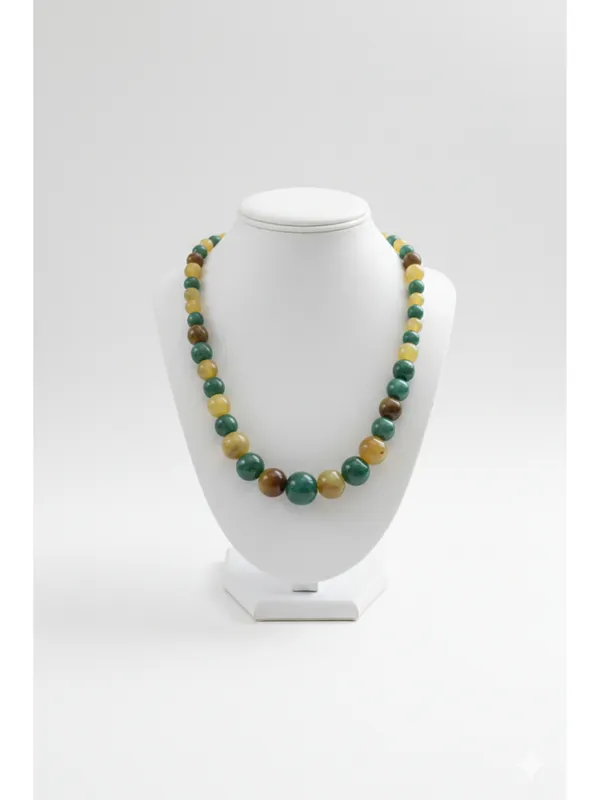 CRUSSTIQUE_GOLD_Verdant_Forest_&_Amber_Graduated_Resin_Bead_Necklace