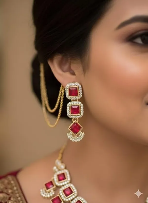 CRUSSTIQUE_GOLD�_Indian_Bridal_Necklace_Set_with_Earrings_and_Maang_Tikka,_Gold_Plated,_Traditional_Wedding_Jewellery_(Red)
